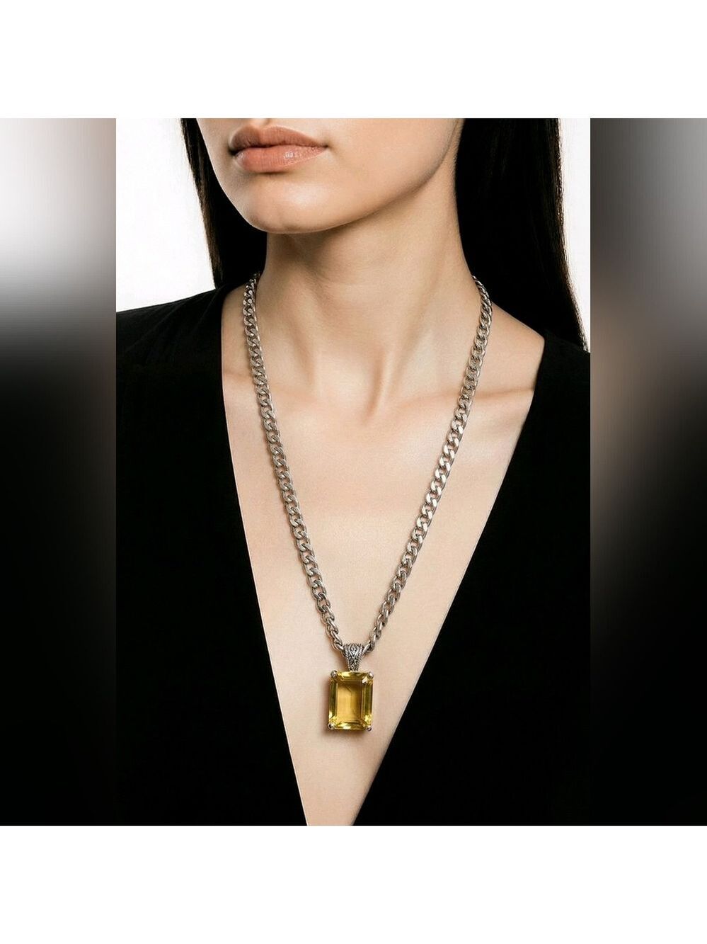 Vintage Natural Lemon Quartz Pendant 24" Chain